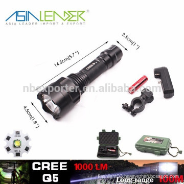 Working Mode:100% Bright/50% Bright/ SOS, Q5/5W-1200 Lumens High Power Flashlight with 18650 Battery and Gift Box